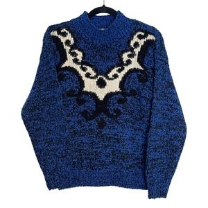 Vintage SPICE OF LIFE Blue Black Textured Mock Neck Sweater Women's Size M
